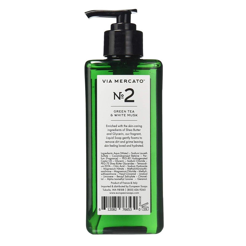 Via Mercato Liquid Soap, Shea Butter Enriched (12 oz), No. 2 - Green Tea & White Musk - Image 2